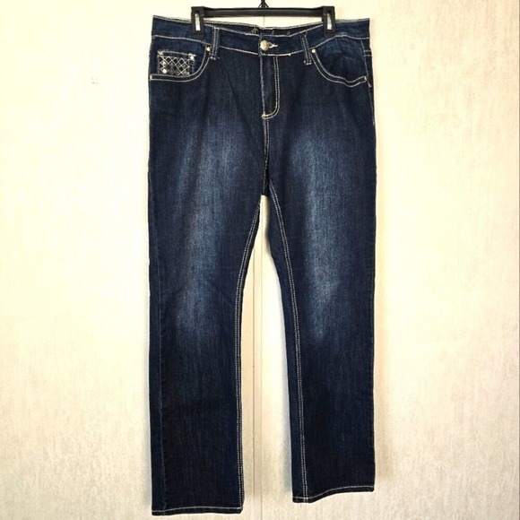 ND Weekend Women's 14 Dark Wash Straight Leg Denim Jeans Western Rodeo Party - Picture 1 of 8
